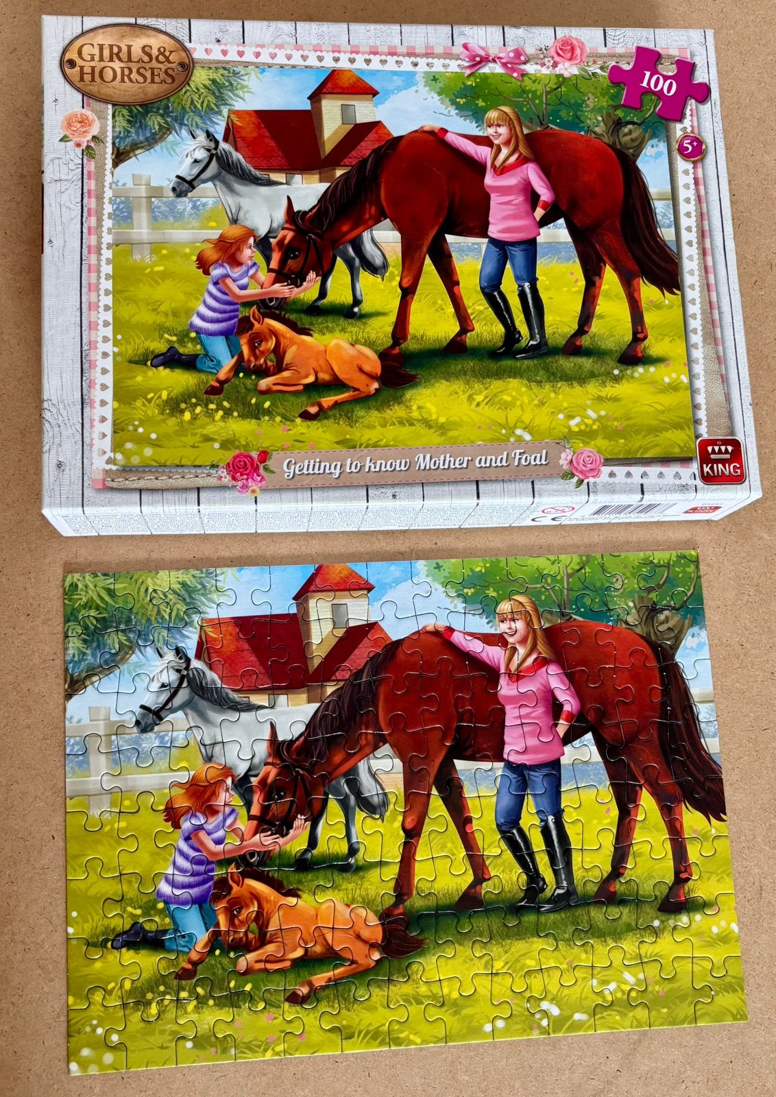 2 Puzzels girls horses King 100 stukjes, Ophalen of Verzenden, Meer dan 50 stukjes, Zo goed als nieuw, 6 jaar of ouder