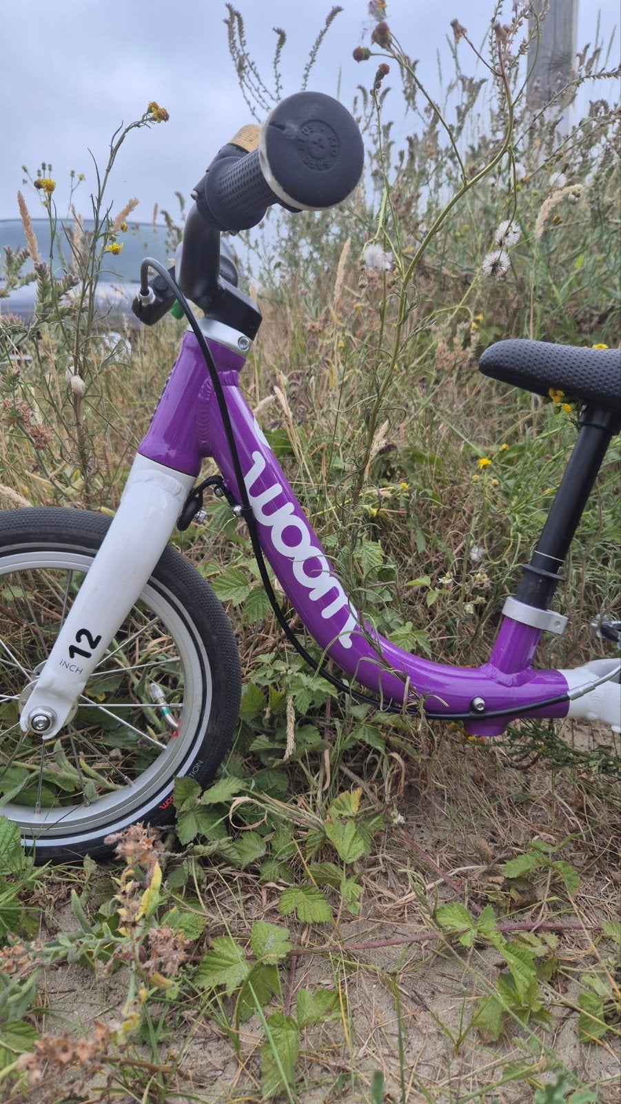 Woom 1 Loopfiets Paars - Zo goed als nieuw, Velgrem, Ophalen of Verzenden, Woom, Minder dan 16 inch