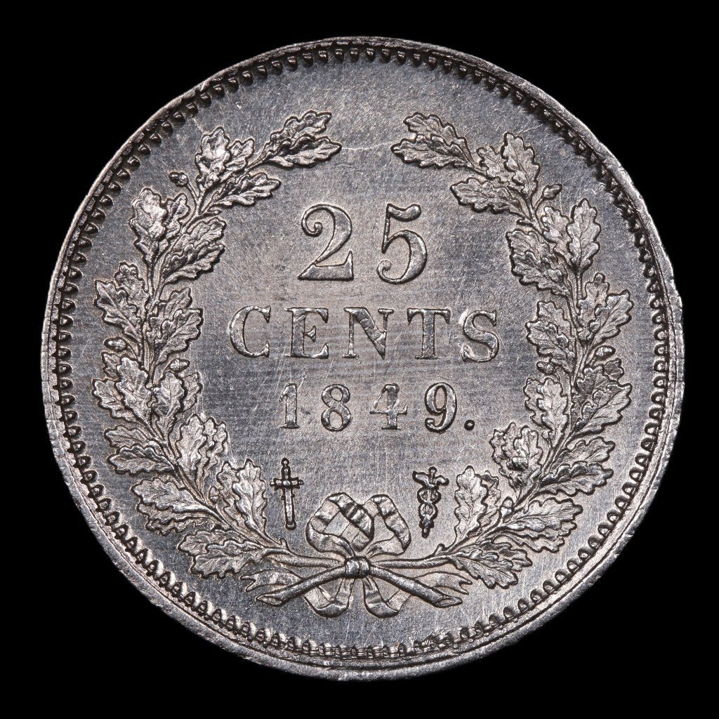 25 cent 1849. Unc., Zilver, 25 cent, Ophalen of Verzenden, Losse munt