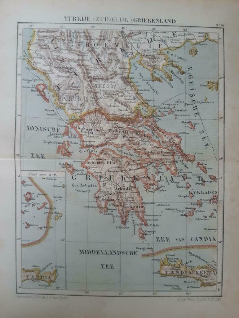 30 / Litho van J. Kuyper uit 1880: Zuid Turkije, Griekenland, Antiek en Kunst, Ophalen of Verzenden