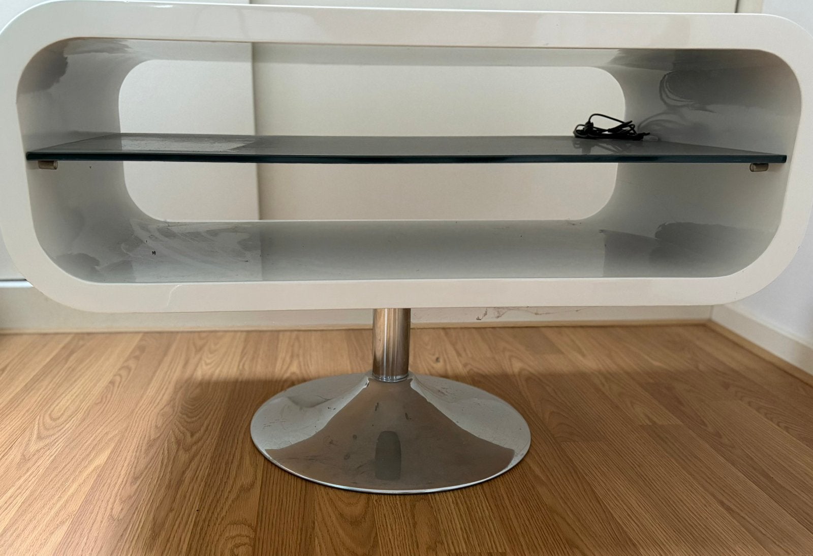 TV meubel retro hoogglans wit, Ophalen, Gebruikt, Glas, 50 tot 100 cm