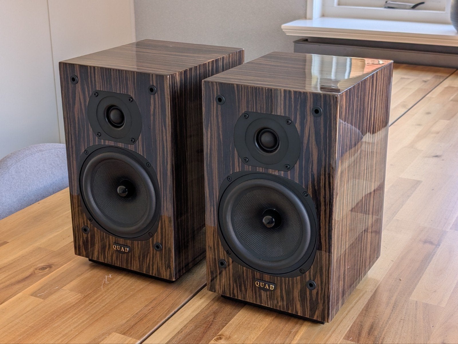 Quad 12L Luidsprekers - Hoogglans walnoot, netjes!, Overige merken, Inclusief kabels, Ophalen of Verzenden, Zo goed als nieuw