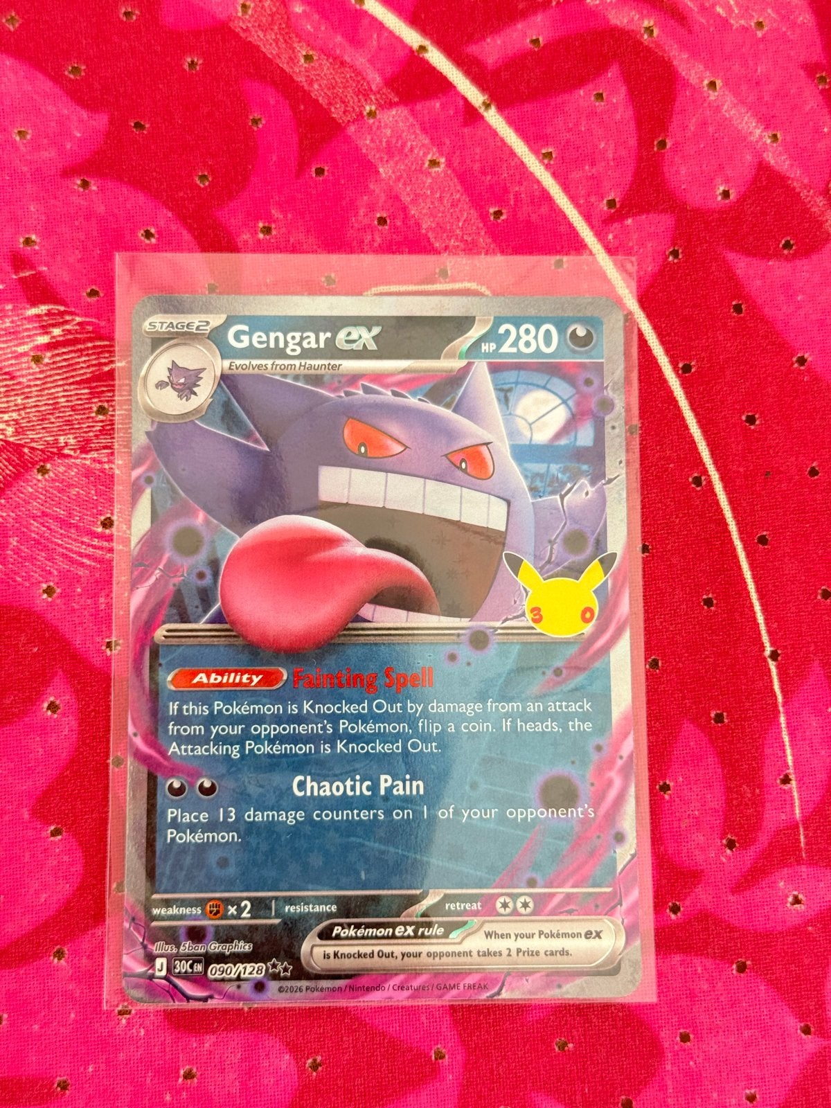 Gengar Ex 90/128 30th Celebration Pokémon Kaart, Ophalen of Verzenden, Zo goed als nieuw, Losse kaart, Foil