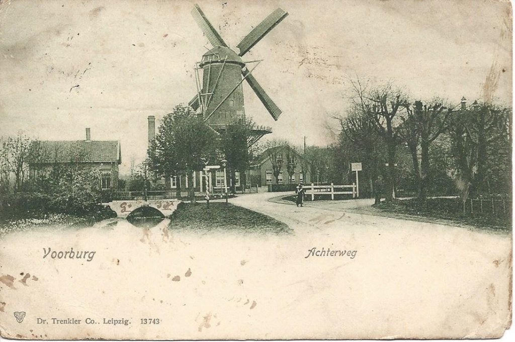 Voorburg (Z.H.) Achterweg, Molen, gelopen 1902, Ophalen of Verzenden, Voor 1920, Gelopen, Zuid-Holland
