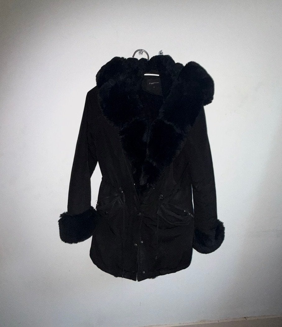 Zwarte Copperrose winterjas met bont Maat M, Ophalen of Verzenden, Zo goed als nieuw, Maat 38/40 (M), Zwart