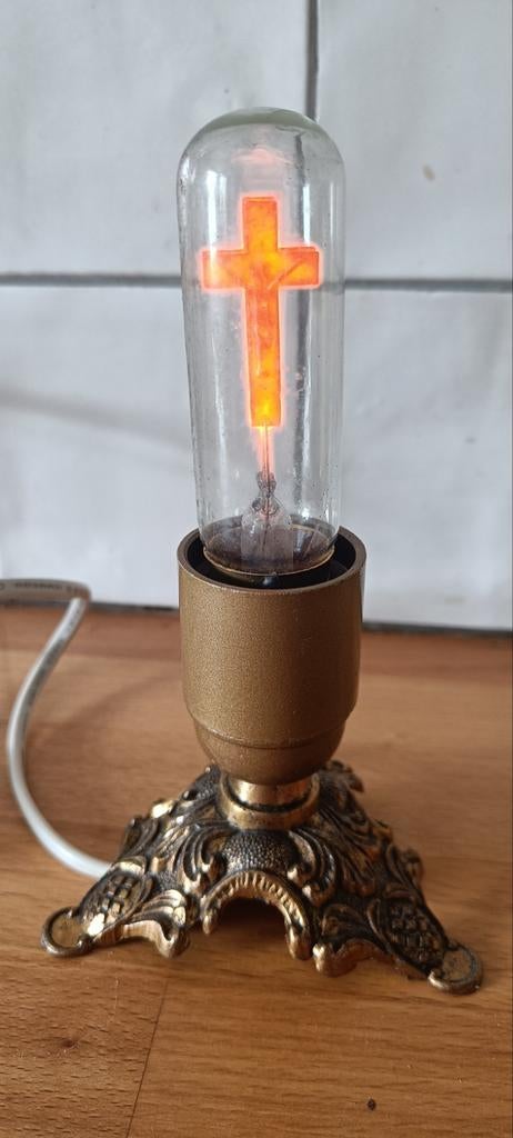 Devotielampje Godslamp met Kruis - Messing Voet, Antiek en Kunst, Antiek | Religie, Ophalen of Verzenden