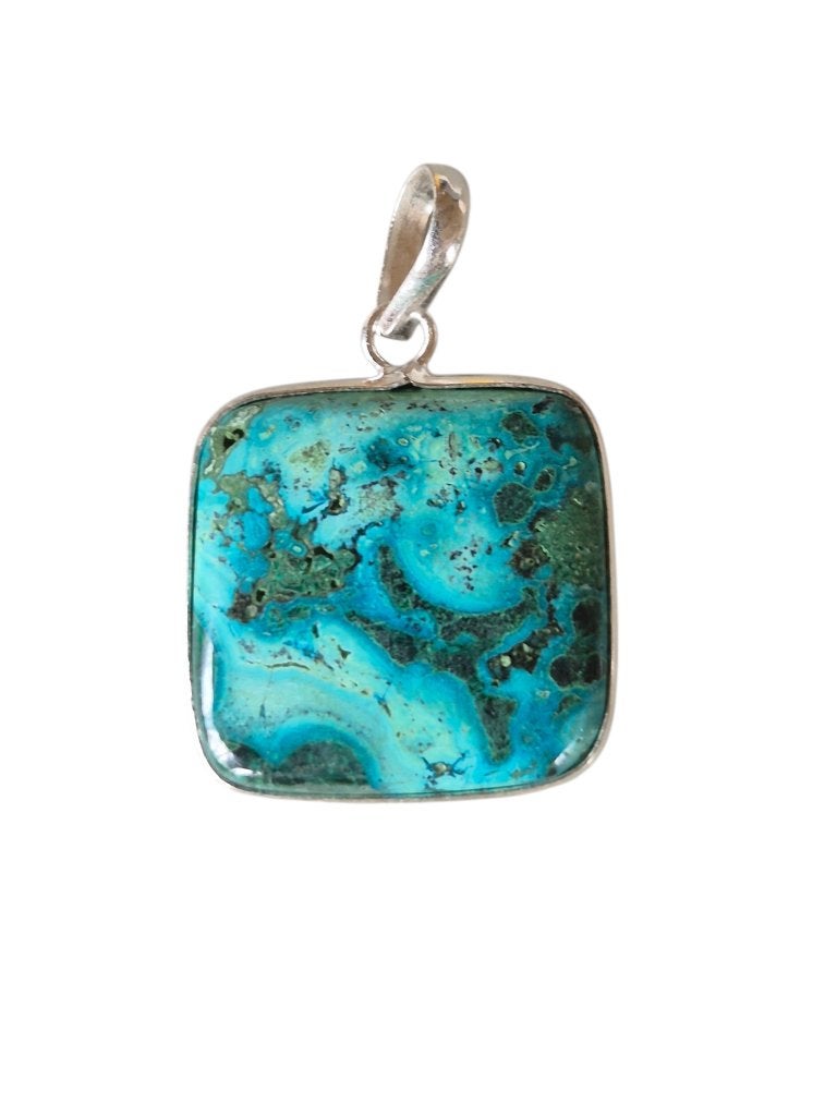 Zilveren Malachiet met Chrysocolla hanger, Ophalen of Verzenden, Mineraal