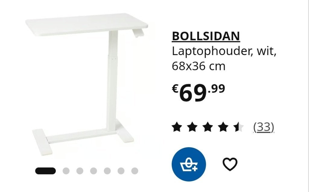 IKEA BOLLSIDAN Laptophouder, wit, in hoogte verstelbaar, Huis en Inrichting, Ophalen, In hoogte verstelbaar, 36 cm, Metaal