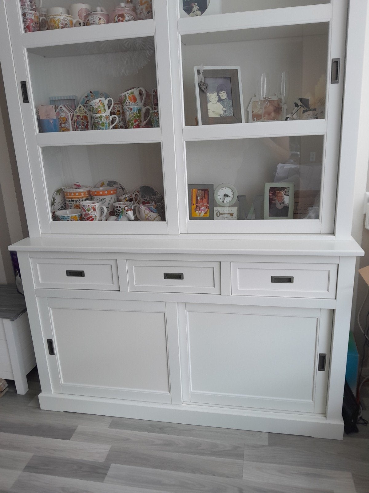 Wit dressoir met vitrinekast - exclusief inhoud, Ophalen, Gebruikt, 100 tot 150 cm, Modern landelijk