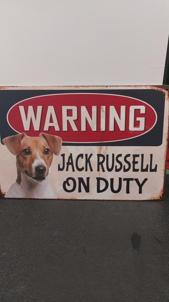 Waarschuwingsbord Jack Russell On Duty 20x30cm, Vintage, Meerkleurig, Nieuw, Ophalen of Verzenden