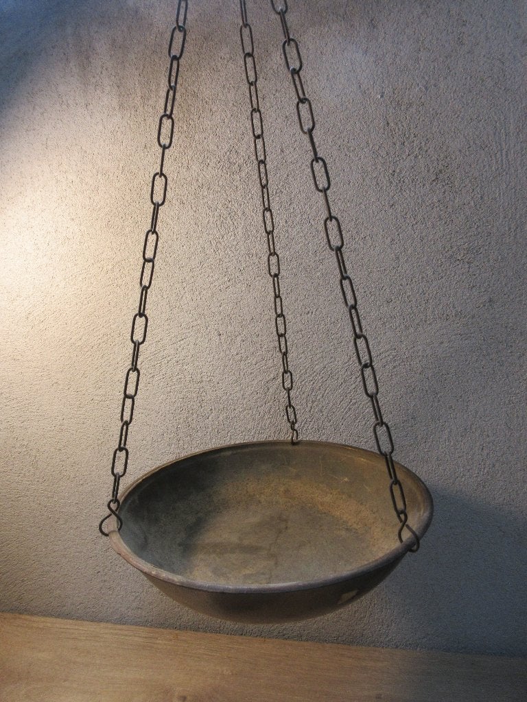 Vintage koperen schaal hangschaal plantenhanger, Ophalen of Verzenden