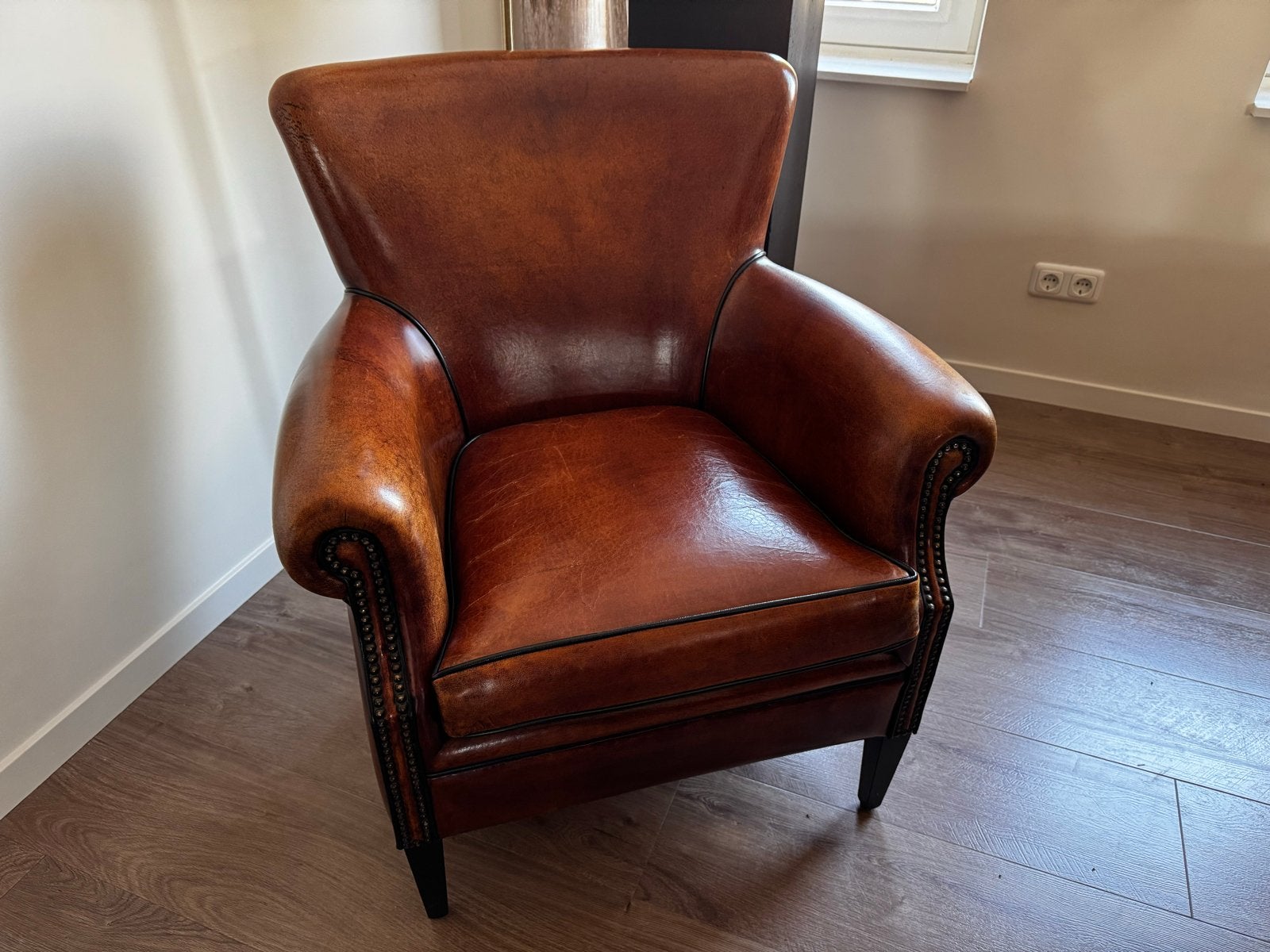 Lounge Atelier Schapenleer Stoel - Klassiek en Comfortabel, Ophalen, Gebruikt, Leer, 75 tot 100 cm