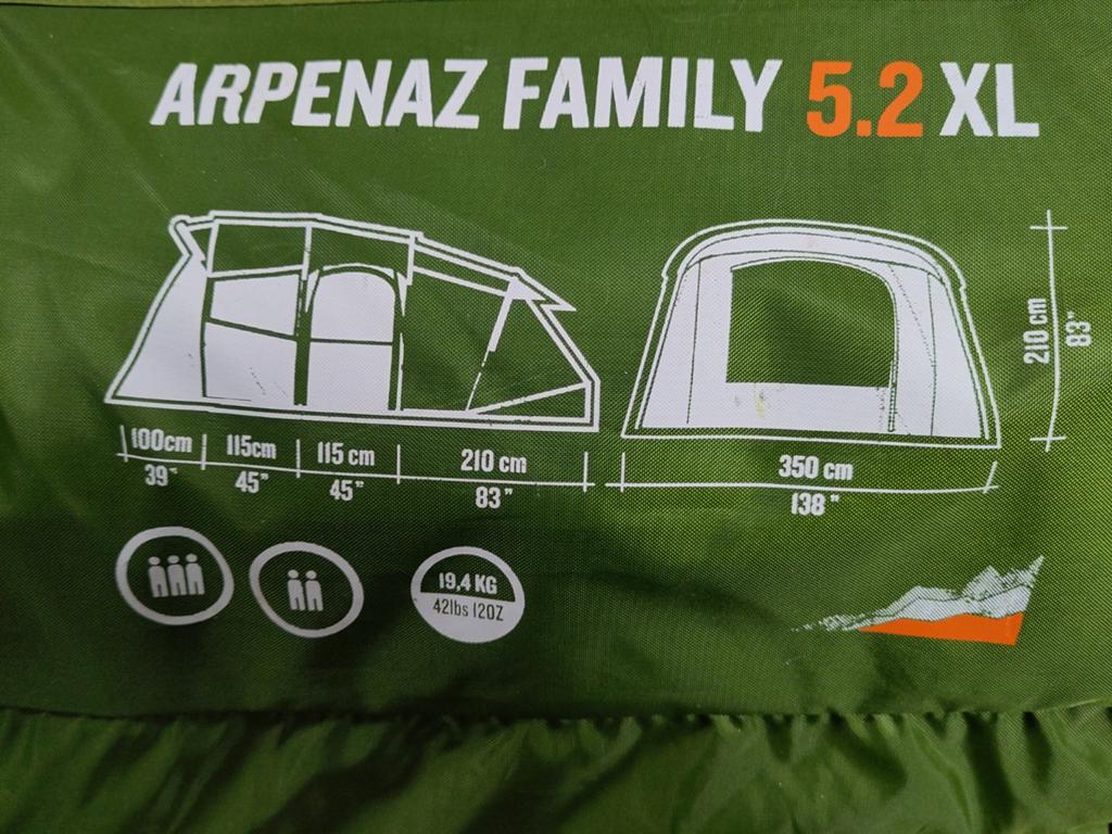 Arpenaz family tent 5.2 XL, Ophalen of Verzenden, Zo goed als nieuw, Tot en met 4