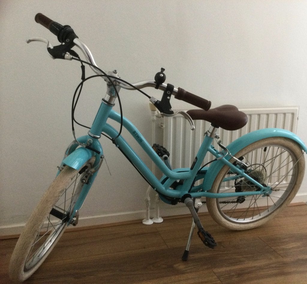 Btwin Meisjes fiets licht blauw 20 inch, Ophalen, Velgrem, Versnellingen, Zo goed als nieuw