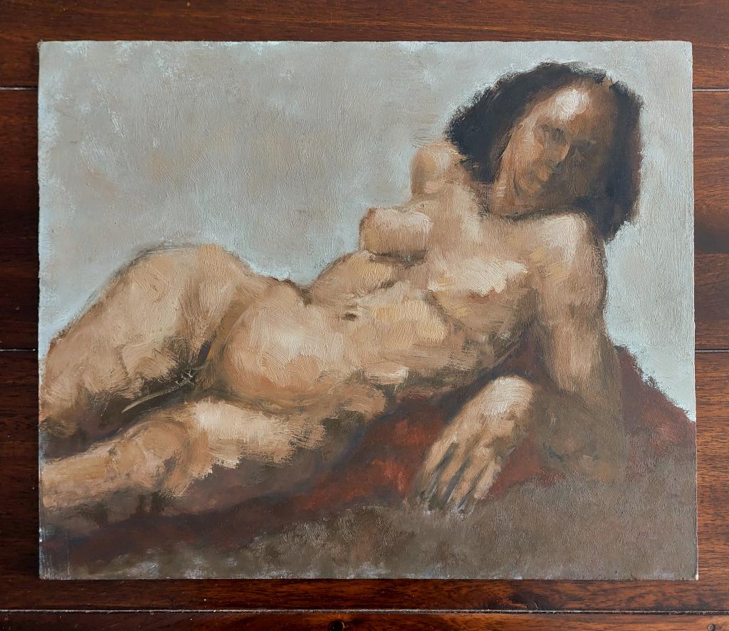 Studie van Vrouwelijk Naakt - Olieverf, Antiek en Kunst, Kunst | Schilderijen | Klassiek, Ophalen of Verzenden