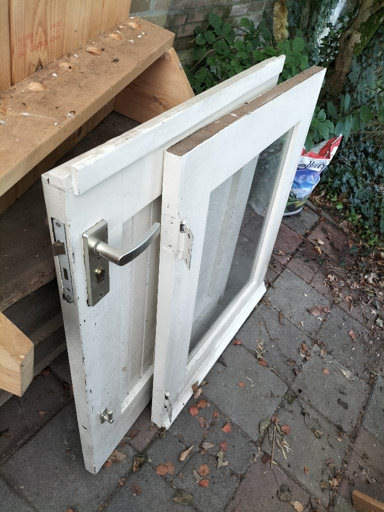 2-delige hardhouten buitendeur 82,5cm breed, Doe-het-zelf en Verbouw, Ophalen, Gebruikt, 80 tot 100 cm, Buitendeur
