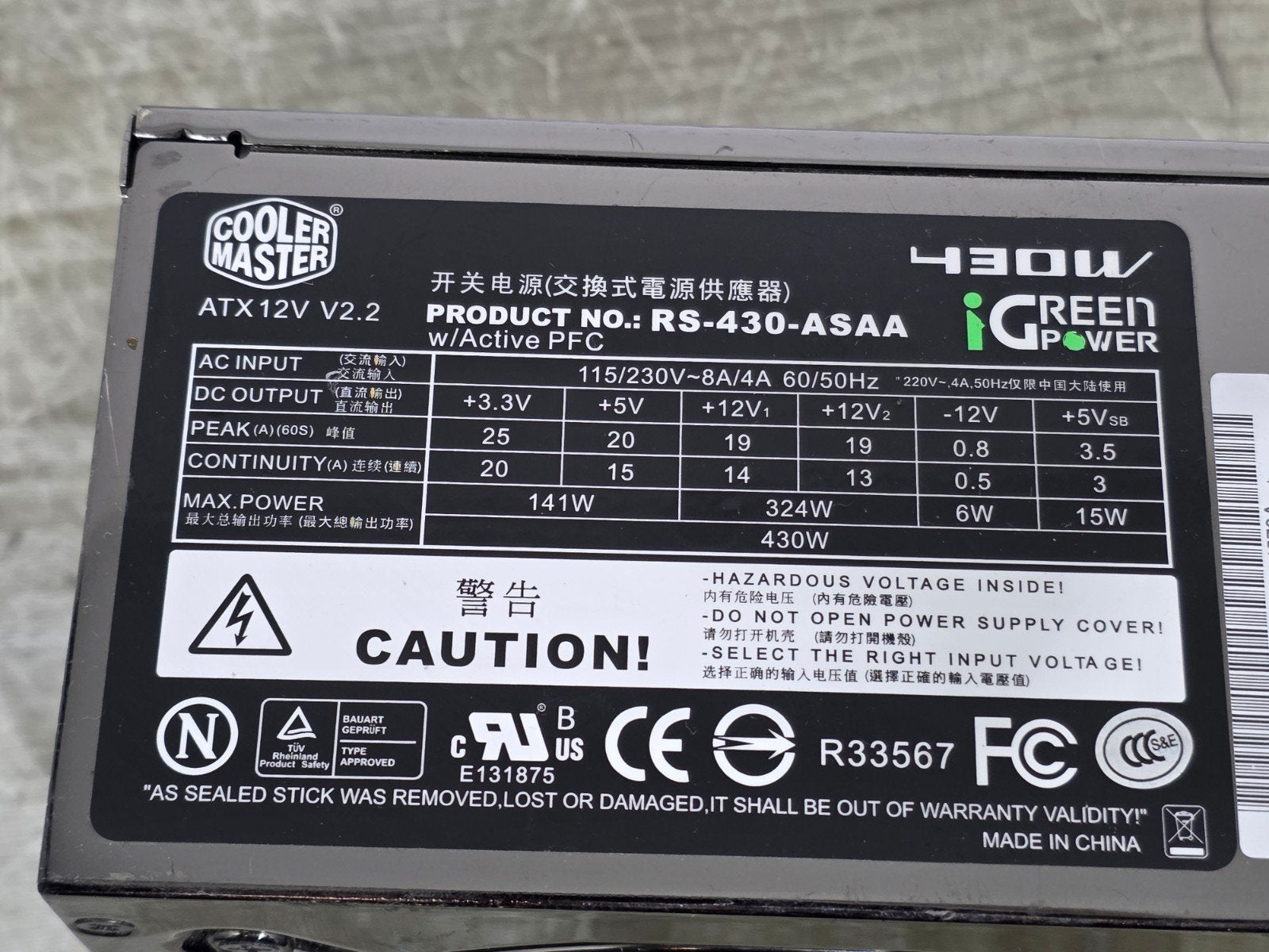 Cooler master 430w max voeding psu power supply rs-430-asaa, Gebruikt, ., Ophalen of Verzenden, .