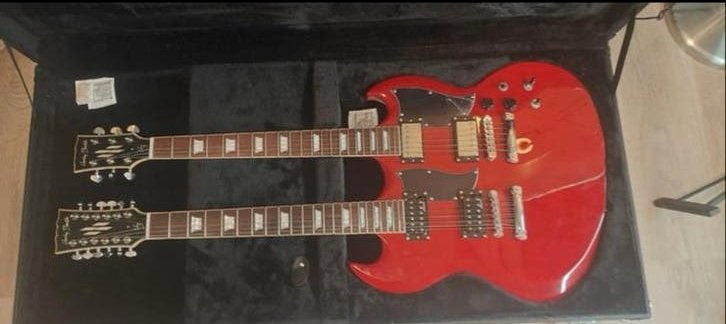 Harley Benton Double Neck SG met koffer, Ophalen, Gebruikt, Solid body, Overige merken