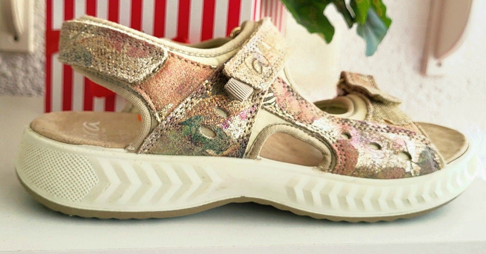 SANDALEN "ARA" 1 KEER GEDRAGEN. ECHT LEER/TEXTIL. MAAT 39., Ophalen, ARA, Beige, Overige typen