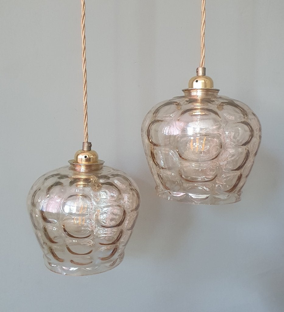 Set Vintage glazen hanglampen - 60s–70s - Hollywood Regency, Hollywood Regency, Mid Century, Vintage, Bubble Glas, glas,, Zo goed als nieuw