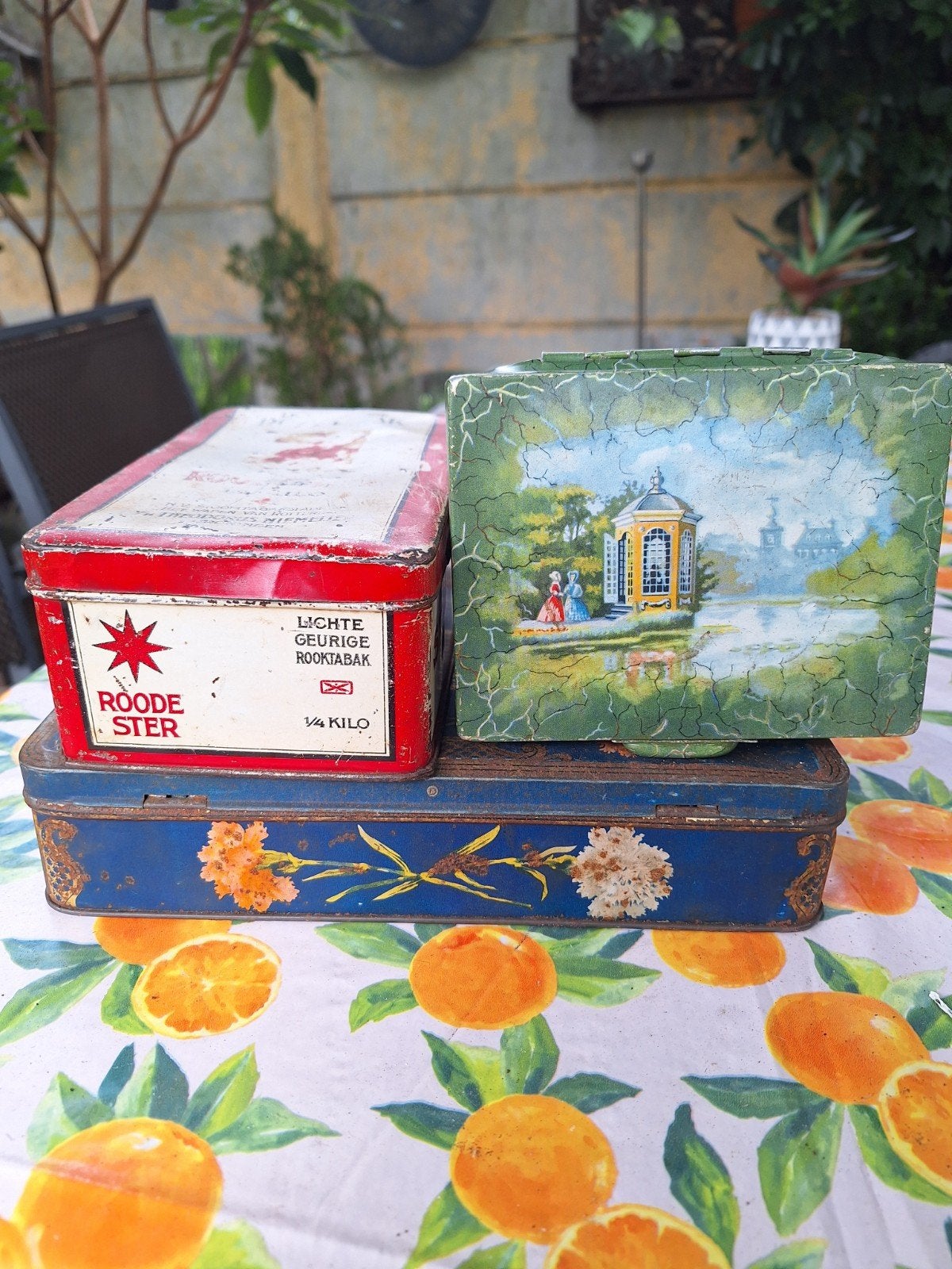 Set van 3 Vintage Blikken: Roode Ster, Landschap & Bloemen, Verzamelen, Blikken, Ophalen, Gebruikt, Overige, Overige merken