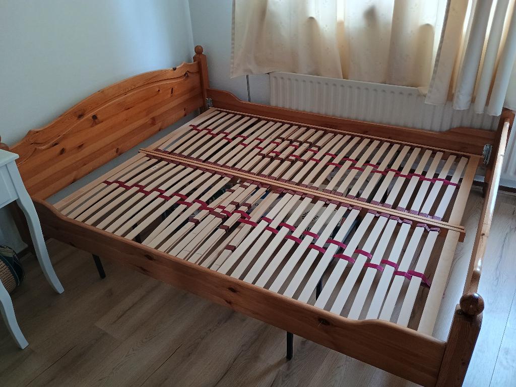 2 persoonsbed, Ophalen, Gebruikt, 90 cm, Bruin