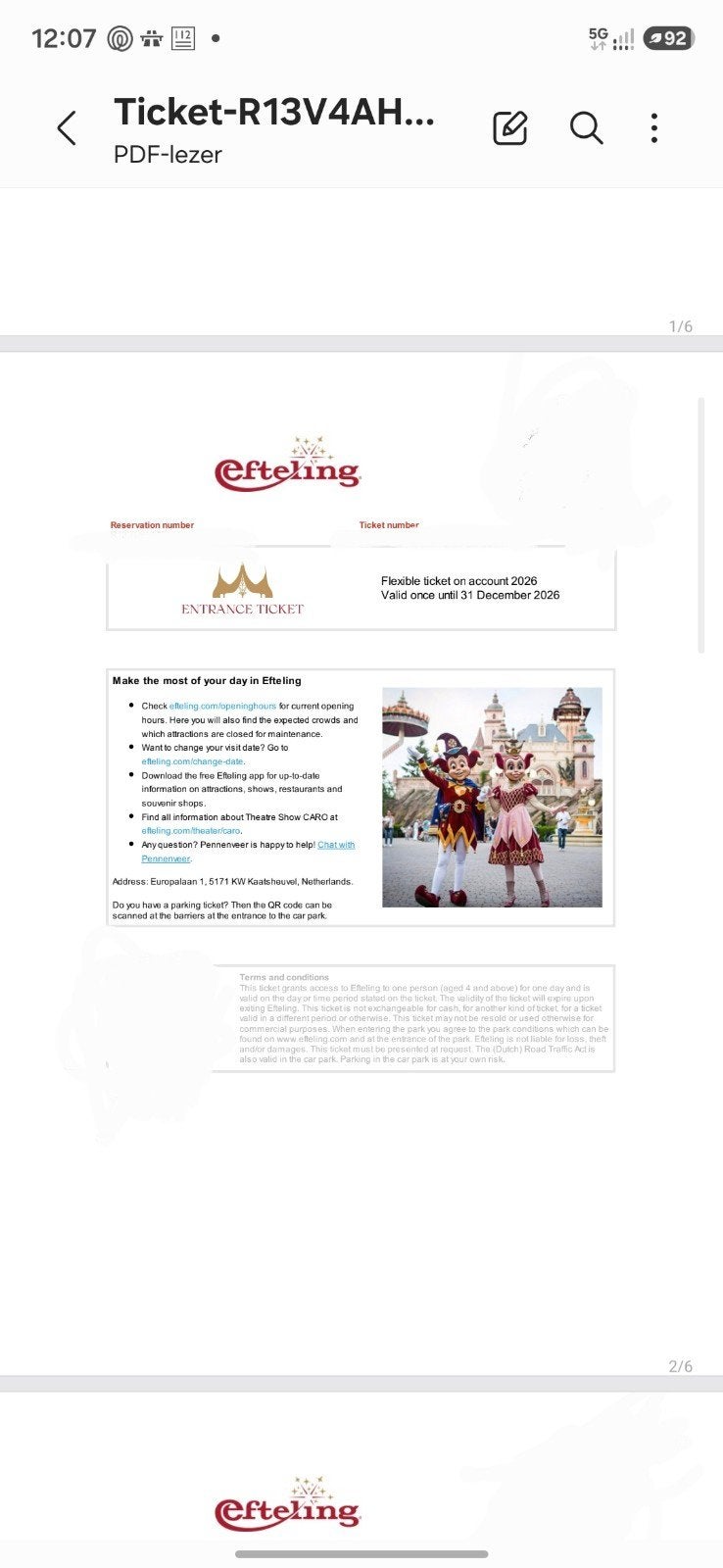 efteling tickets, Drie personen of meer, Ticket of Toegangskaart