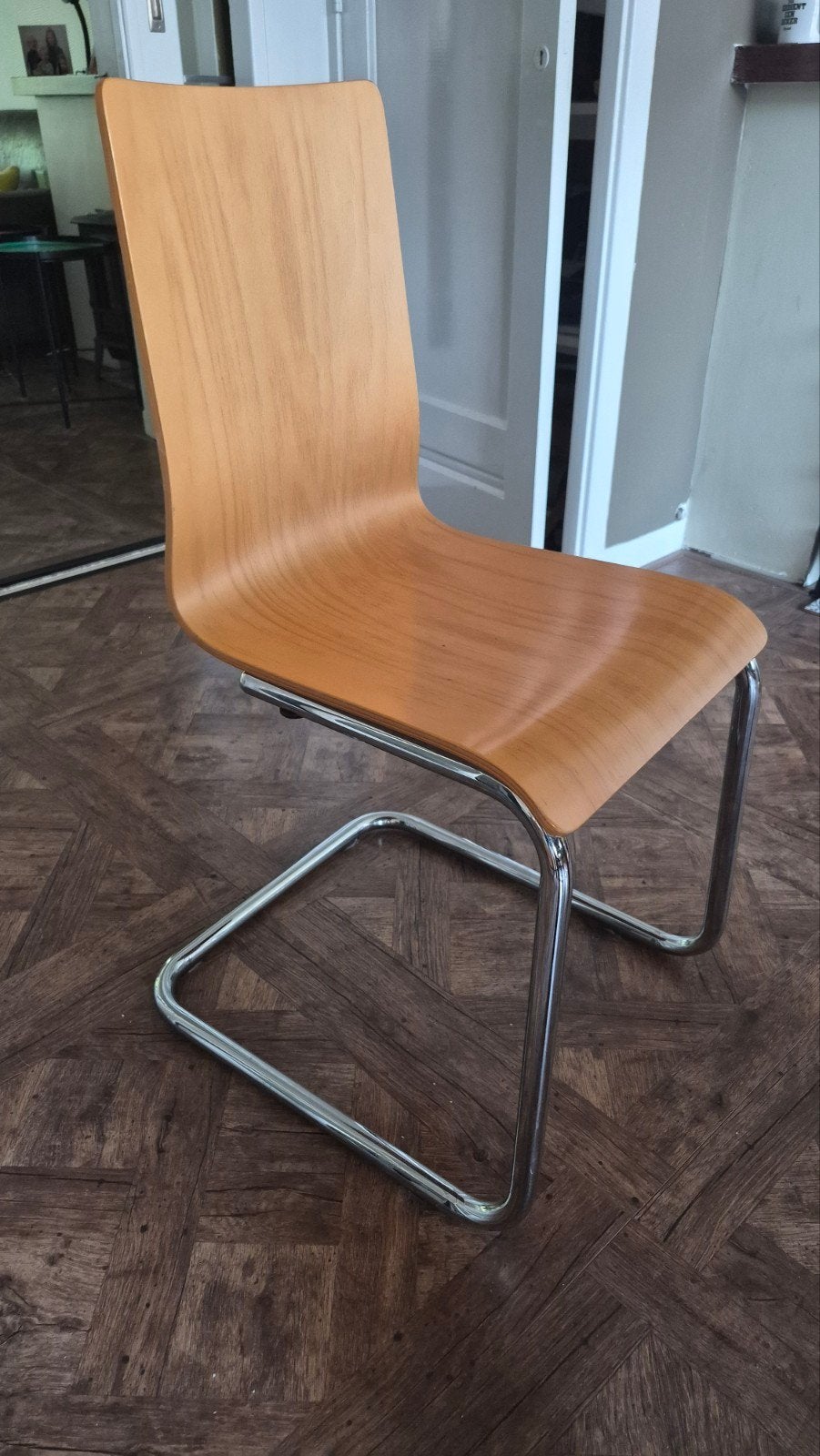 Mooie stoelen hout / buizenframe  (4 stuks), Ophalen, Gebruikt, Bruin, Modern, Industrieel, retro, Bauhaus