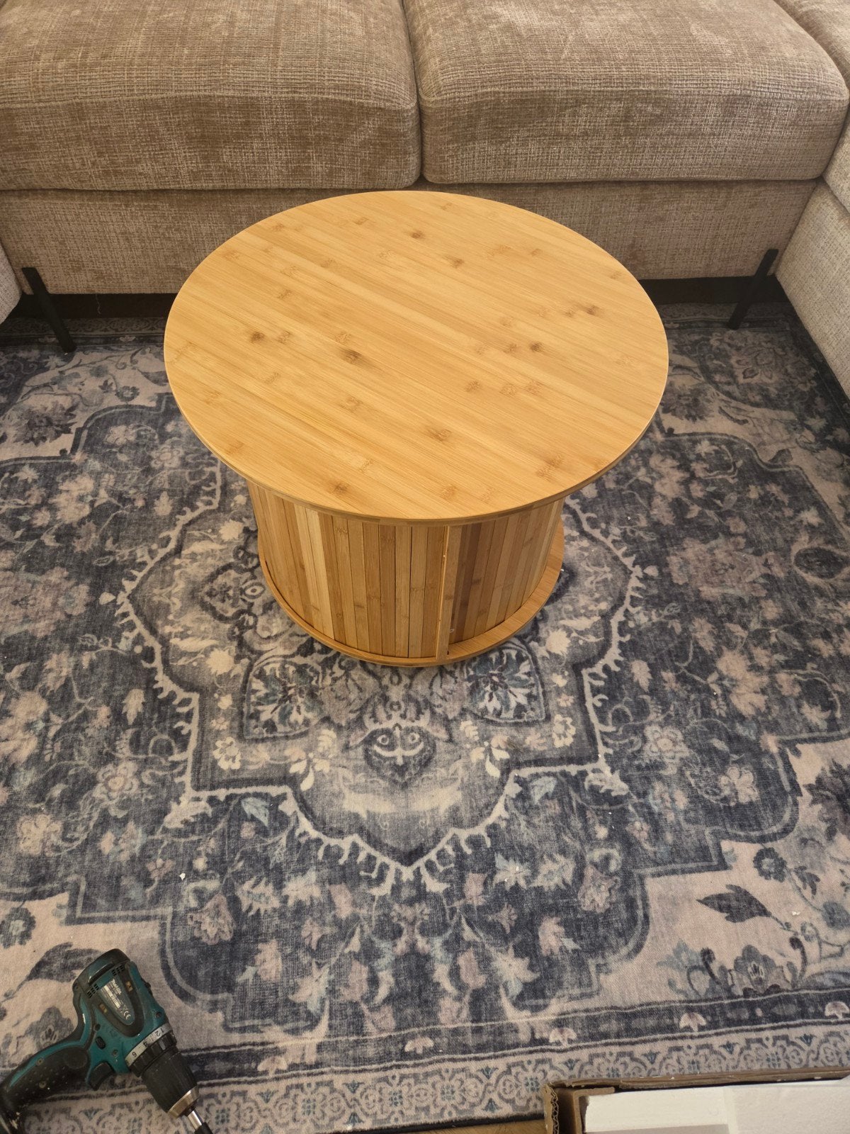 salontafel, woonkamertafel, bijzettafel van bamboe, Ophalen, 50 tot 100 cm, Rond, 50 tot 100 cm