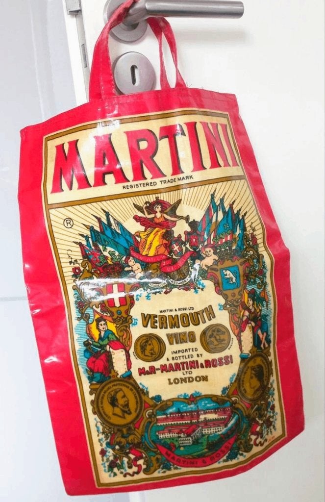 Vintage shopping bag Martini Vermouth/Sari Fabrics/jaren 70, Ophalen of Verzenden, Gebruikt, Gebruiksvoorwerp