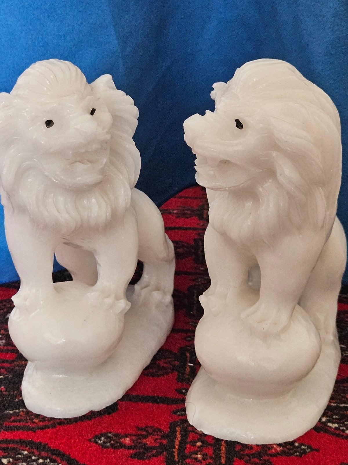 Twee marmeren leeuwenbeelden stenen- Oosterse stijl, Ophalen, Minder dan 20 cm, Beeld, Klassiek