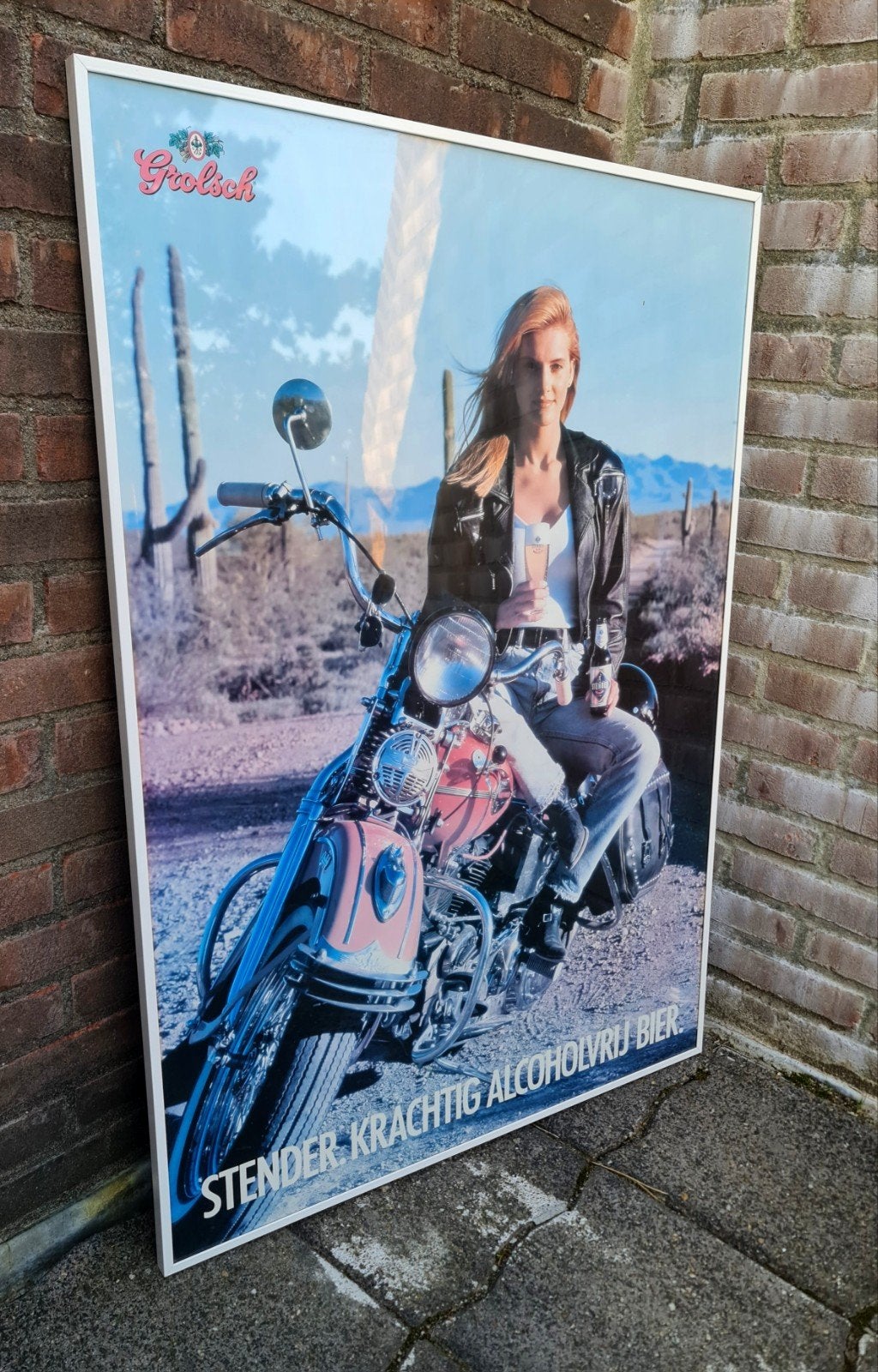 Vintage Grolsch Stender alcoholvrij bier poster met lijst, Ophalen, Gebruikt, Reclamebord
