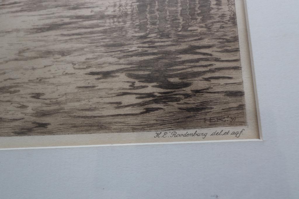 H.E. Roodenburg jaren 50 Ets "Amsterdam" in mooie lijst, Ophalen