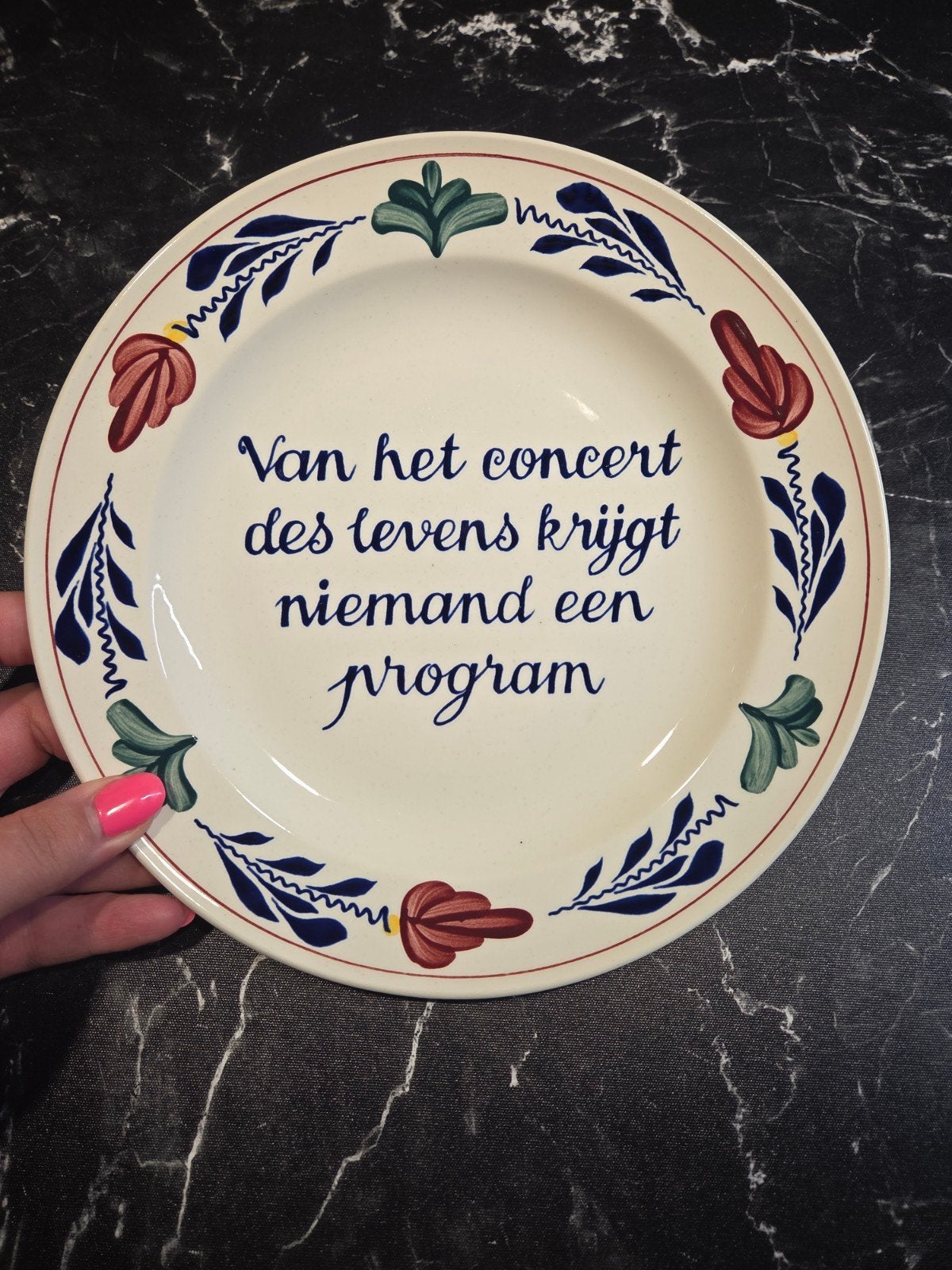 Decoratieve Boch Boerenbont wandbord met spreuk, Ophalen