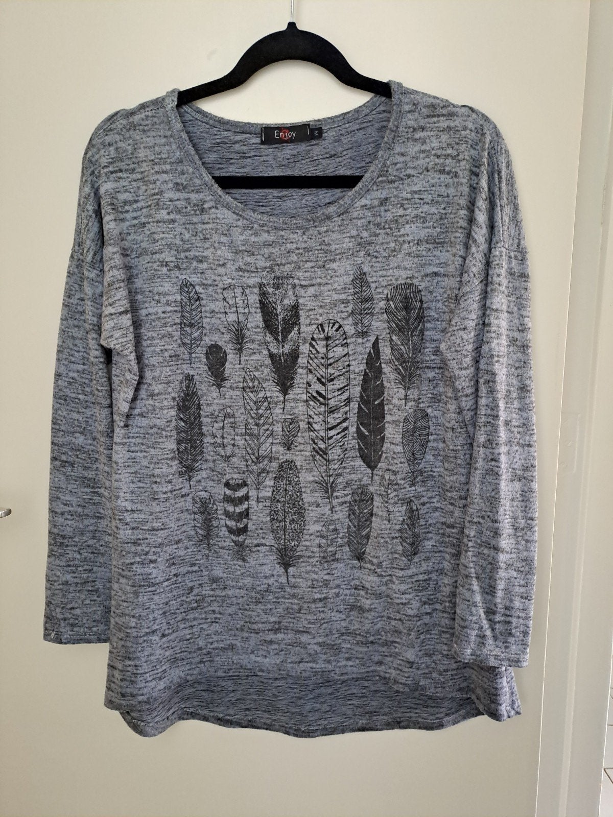 Enjoy blauw shirt met verenprint, maat M, Kleding | Dames, Maat 38/40 (M), Blauw, Enjoy, Ophalen of Verzenden