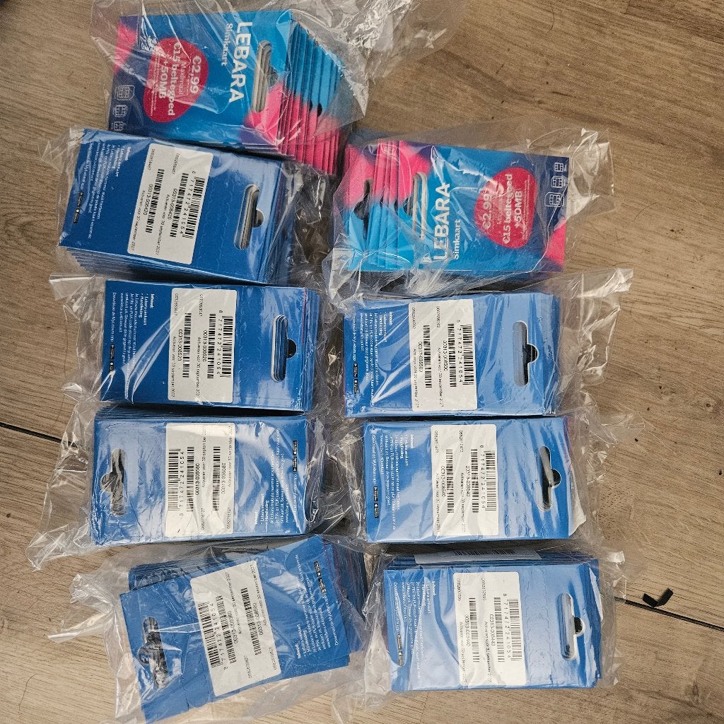 Lebara simkaarten180 stuks beschikbaar €1/stuk, Telecommunicatie, Prepaidkaarten en Simkaarten, Verzenden, Zo goed als nieuw, Overige providers