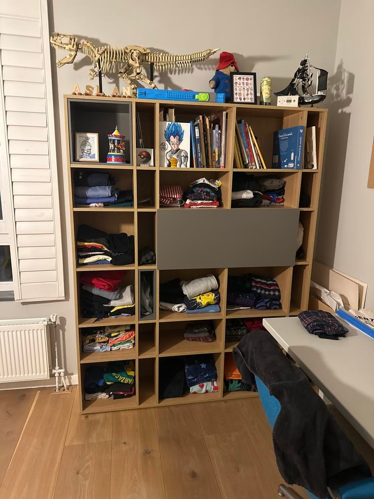 Houten Opbergkast met Vakken, Ophalen, Gebruikt, 100 tot 150 cm, Eikenhout