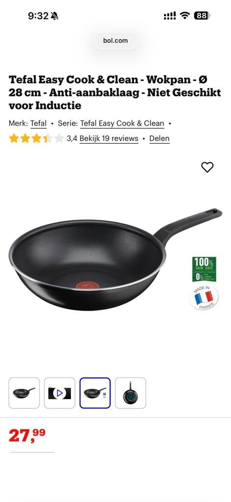 Tefal Easy Cook & Clean Wokpan - 28 cm, Huis en Inrichting, Keuken | Potten en Pannen, Gebruikt, Wok, Aluminium, Keramische plaat
