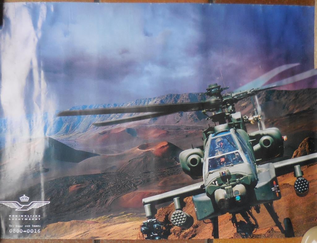 Poster van een Apache KLu helikopter, Ophalen, Zo goed als nieuw, Kaart, Foto of Prent