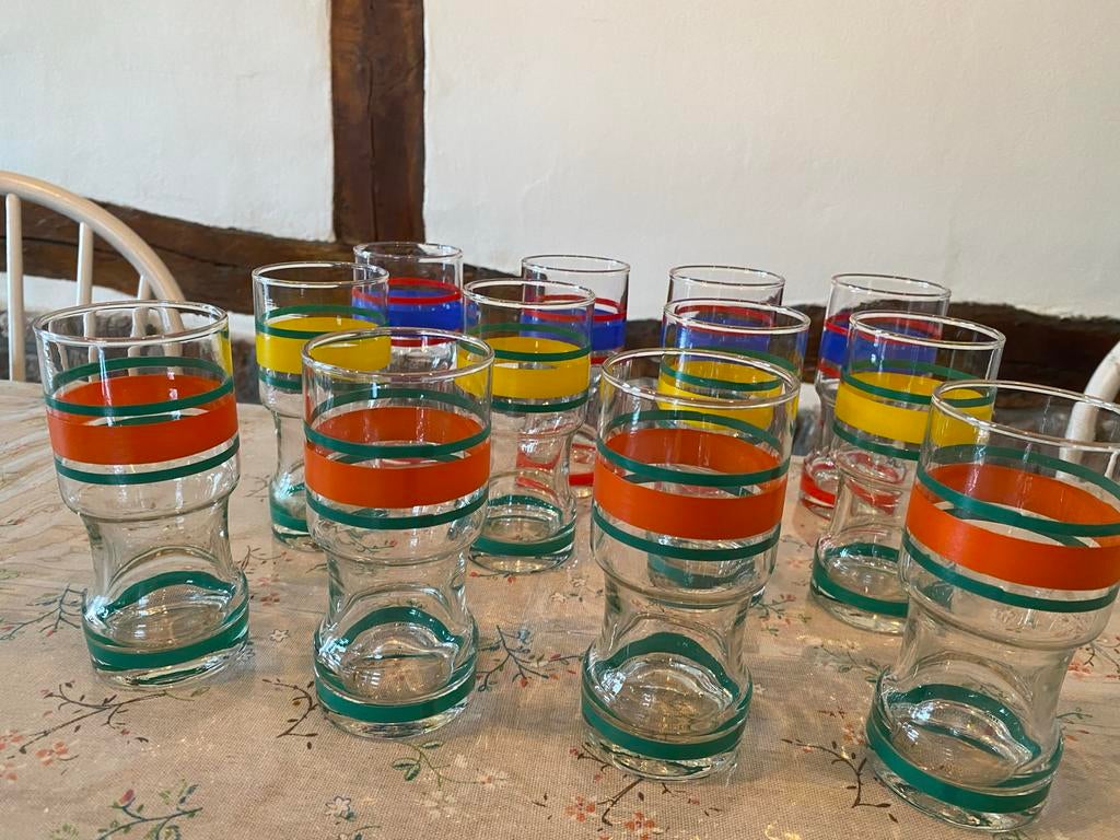 Vintage longdrinkglazen 12 stuks met strepen merk Libbey, Ophalen, Zo goed als nieuw, Waterglas