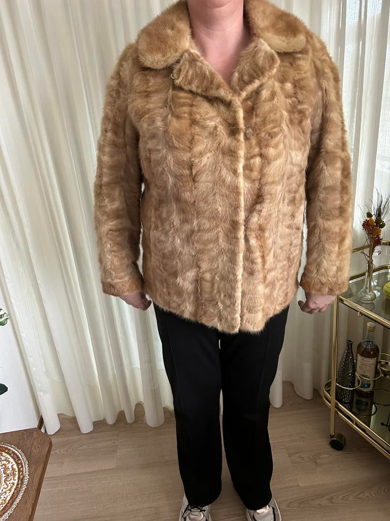 Vintage Bontjas - Maat 52, Ophalen of Verzenden, Zo goed als nieuw, Maat 38/40 (M), Beige