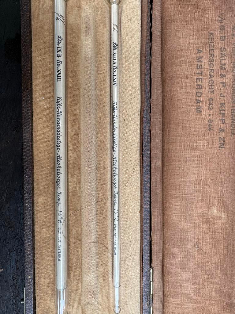 Antieke Hydrometer Set in Houten Kist, Ophalen