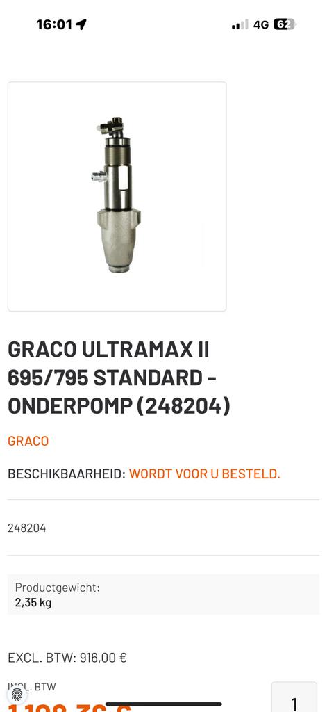 GRACO ULTRAMAX II 695/795 STANDARD - ONDERPOMP, Doe-het-zelf en Verbouw, Schildersmaterialen, Ophalen of Verzenden, Nieuw, Verfspuit of Verfpomp