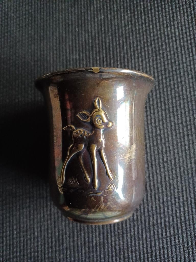 Verzilverde Disney Bambi beker WDP 1960, Ophalen, Bambi of Dumbo, Gebruikt, Servies