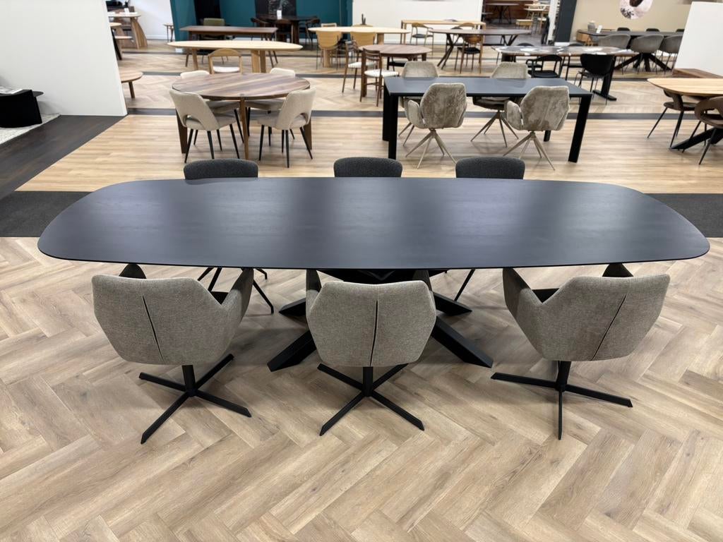 Deens ovale eiken eettafel – zwart gelakt 300x110cm, Ophalen, 200 cm of meer, 50 tot 100 cm, Zo goed als nieuw