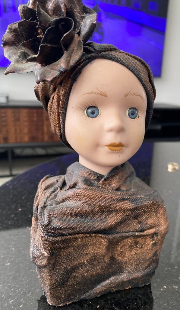 Vintage kunstwerk klein porseleinen poppenhoofd, Antiek en Kunst, Ophalen of Verzenden