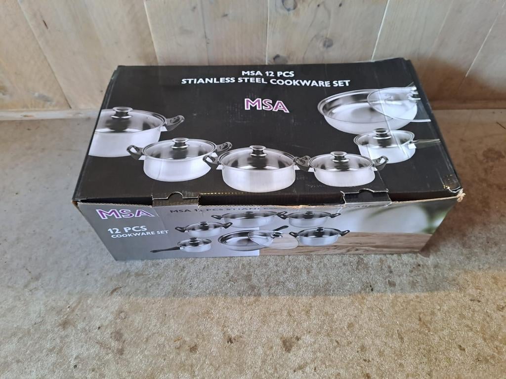 12 delige pannen set, Ophalen, Nieuw, Rvs, Pannenset