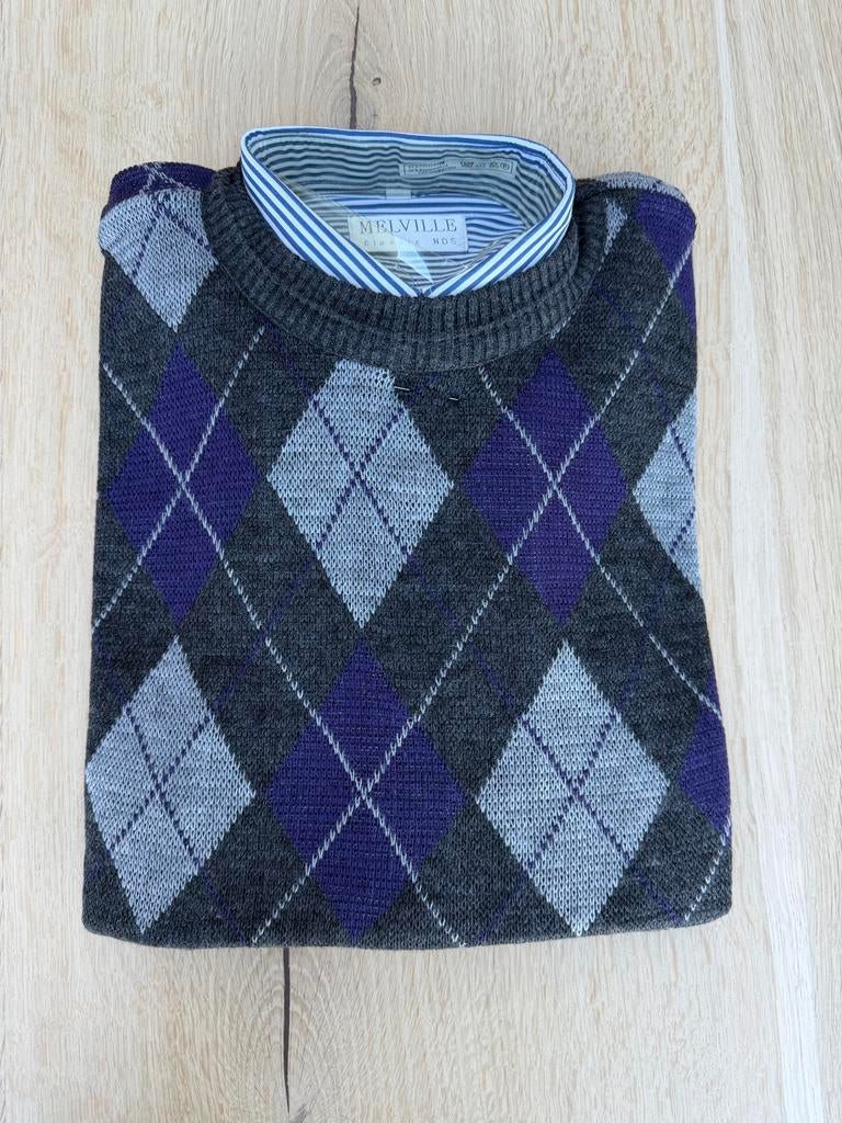 Melville Trui Ruit Grijs/Paars Maat M, Kleding | Heren, Truien en Vesten, Ophalen of Verzenden, Nieuw, Maat 52/54 (L), Grijs