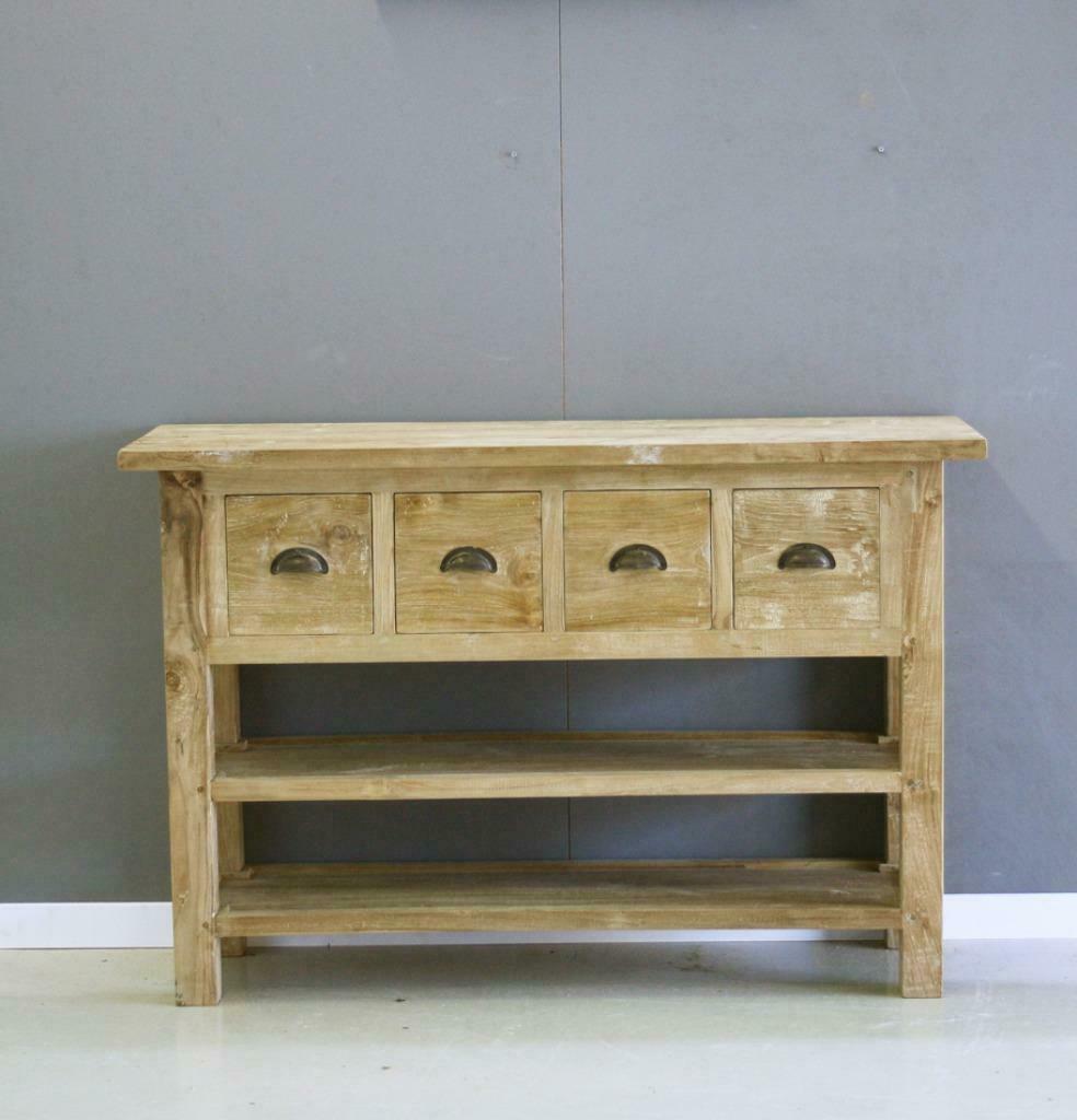 Teak sidetable met vier laden 120cm breed; Indoteak, Ophalen, 100 tot 150 cm, Teakhout, Nieuw