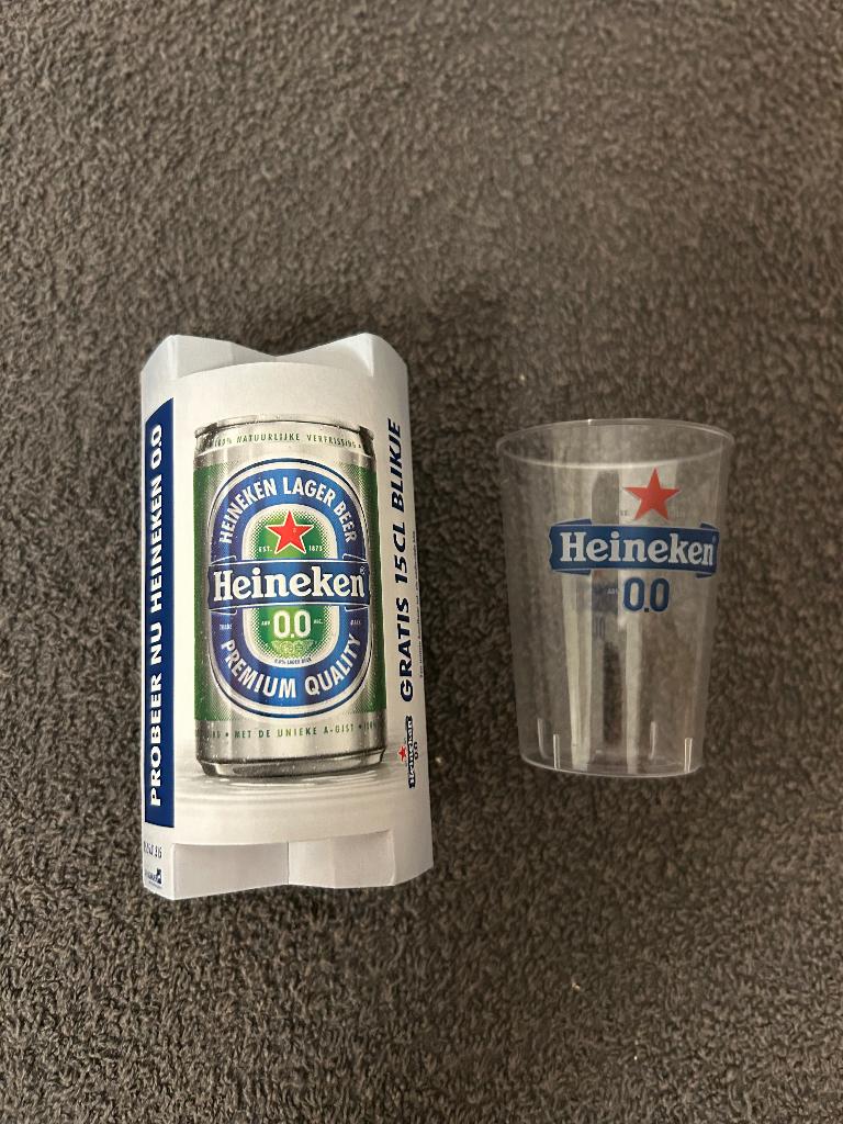 Heineken mini 0.0 blikje met glaasje, Verzamelen, Ophalen, Nieuw, Heineken